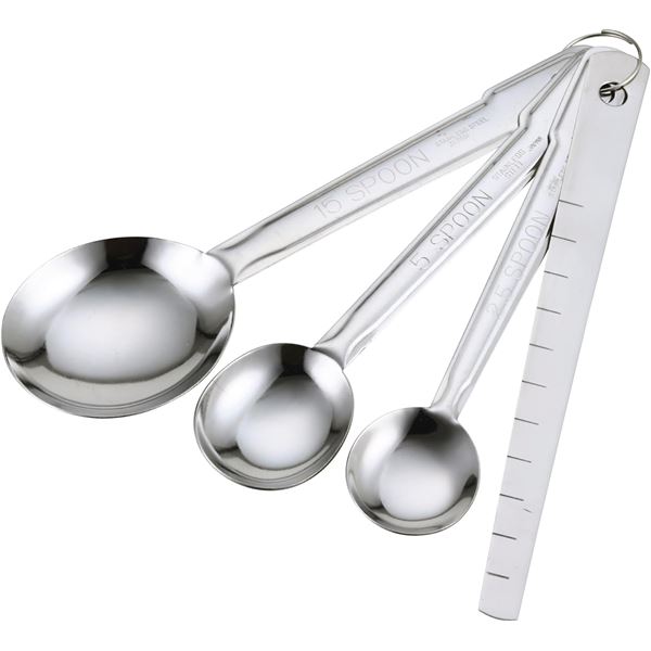 【5個セット】 貝印 Kai Kitchen ステンレス 計量スプーンセット（すりきりヘラ付き） DH-8121