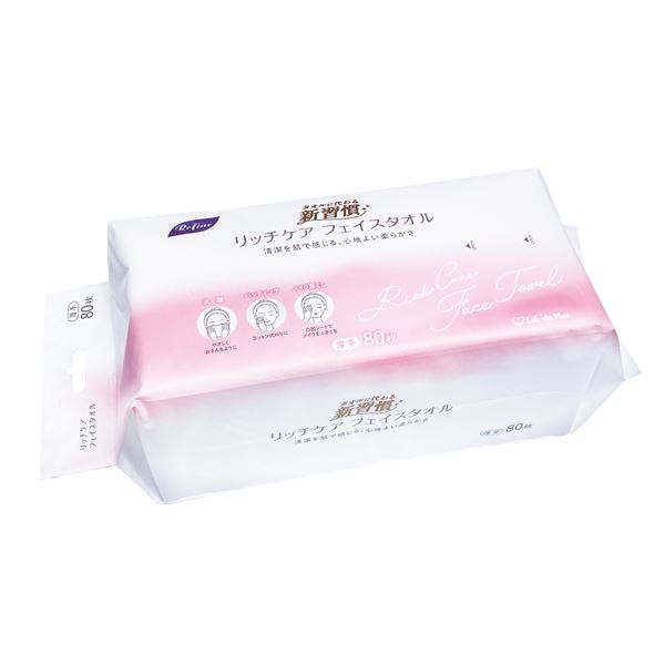 【5個セット】 Life-do（ライフ堂） リファイン リッチケアフェイスタオル 厚手 80枚入