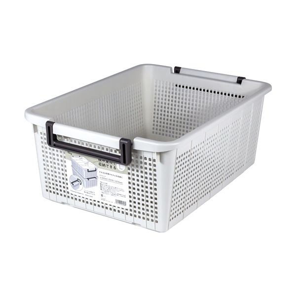 【2個セット】 不動技研 重ね収納バスケット L 深型 ライトグレー F-35102