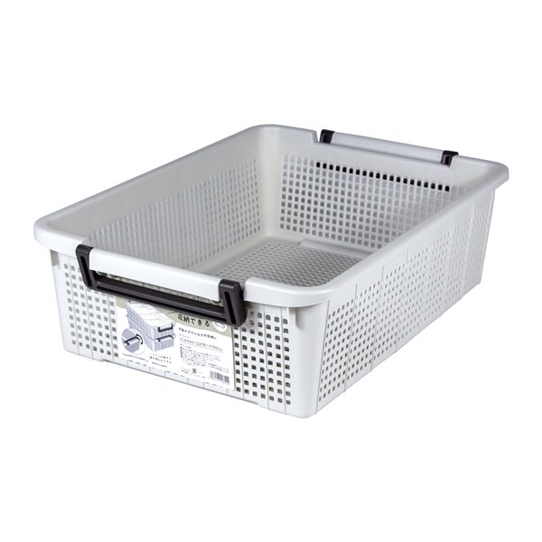 【2個セット】 不動技研 重ね収納バスケット LS 浅型 ライトグレー F-35002