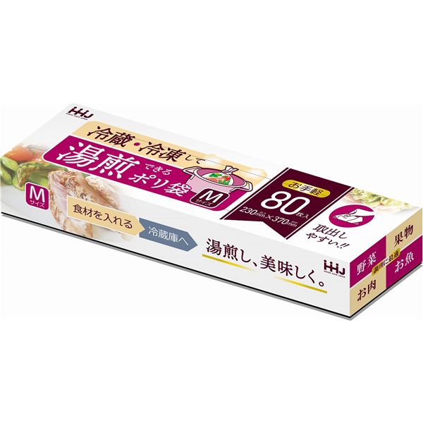 【10個セット】 ハウスホールドジャパン 冷蔵・冷凍して 湯煎できるポリ袋 Mサイズ 80枚入 KY02