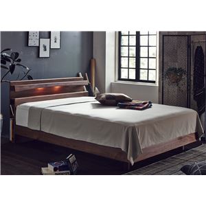 照明付き 宮付き 二口コンセント付き すのこベッド セミダブル (フレームのみ) ブラウン  ベッドフレーム - 拡大画像