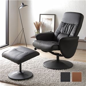リクライニングチェア 約幅78cm ブラック オットマン付き 360度回転式 角度調整可 合皮 パーソナルソファ インテリア家具 組立品