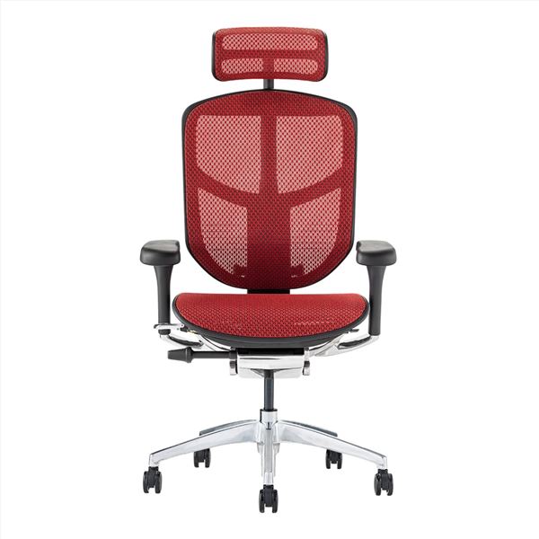 オフィスチェア デスクチェア 〔ハイタイプ ブラックフレーム×レッド〕 ヘッドレスト付き 肘付 エルゴヒューマン エンジョイ2【代引不可】