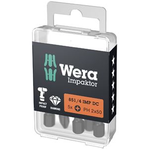 WERA ヴェラ 5本入 差込6.35mm ダイヤモンドコーティング インパクトドライバー用 プラスビット 刃先サイズPH2 全長50mm 057656