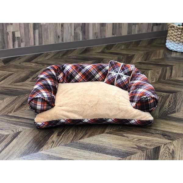 Pet Bed（ペットベッド）あご置きクッション付き パープル×キャメル