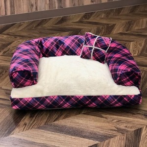 Pet Bed（ペットベッド）あご置きクッション付き ピンク×ホワイト