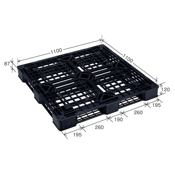 【10枚セット】 樹脂パレット/軽量パレット 【JL-D4・1111E(5)】 ブラック 材質：再生PP 安全設計【代引不可】