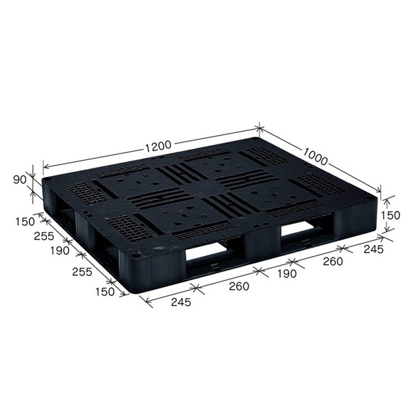 プラスチックパレット/物流資材 【1200×1000mm 片面使用/ブラック】 J-D4・1210 岐阜プラスチック工業【代引不可】