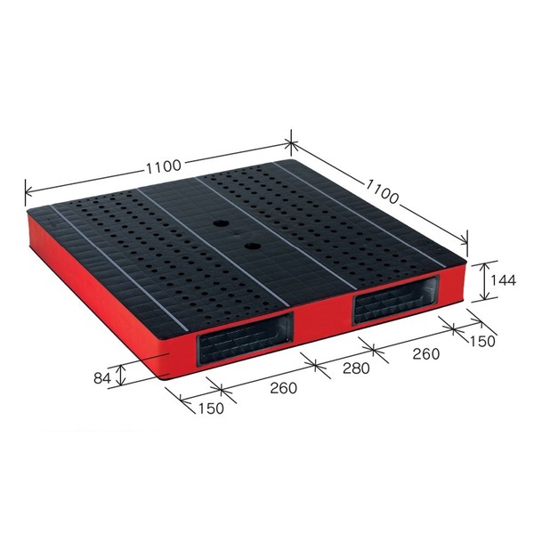 カラープラスチックパレット/物流資材 【1100×1100mm ブラック/レッド】 両面使用 HB-R2・1111SC 自動倉庫対応 岐阜プラスチック工業【代引不可】