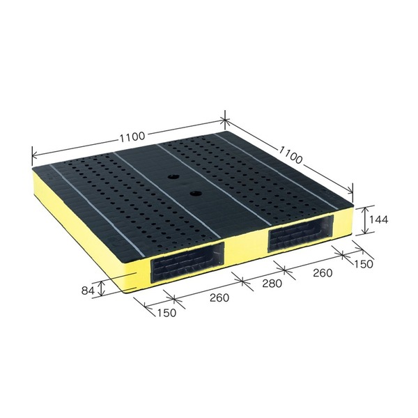 カラープラスチックパレット/物流資材 【1100×1100mm ブラック/イエロー】 両面使用 HB-R2・1111SC 自動倉庫対応 岐阜プラスチック工業【代引不可】