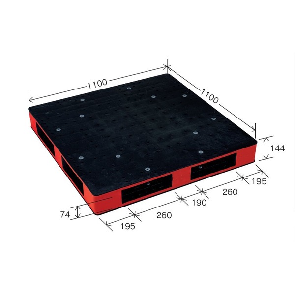 カラープラスチックパレット/物流資材 【1100×1100mm ブラック/レッド】 両面使用 HB-R4・1111SC 岐阜プラスチック工業【代引不可】