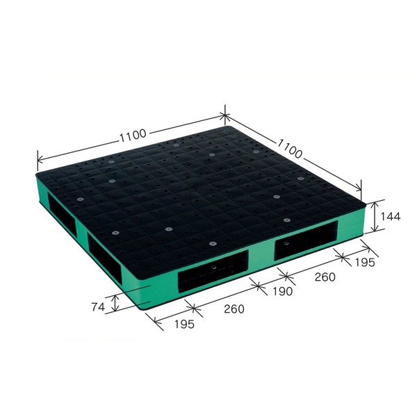 カラープラスチックパレット/物流資材 【1100×1100mm ブラック/グリーン】 両面使用 HB-R4・1111SC 岐阜プラスチック工業【代引不可】