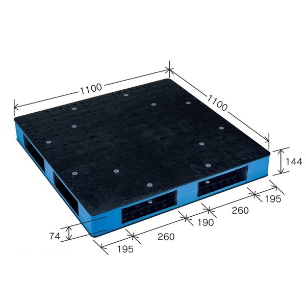 カラープラスチックパレット/物流資材 【1100×1100mm ブラック/ブルー】 両面使用 HB-R4・1111SC 岐阜プラスチック工業【代引不可】