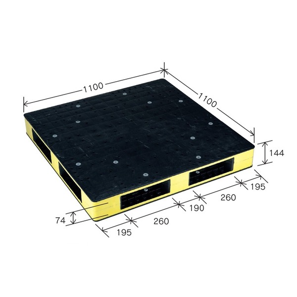 カラープラスチックパレット/物流資材 【1100×1100mm ブラック/イエロー】 両面使用 HB-R4・1111SC 岐阜プラスチック工業【代引不可】