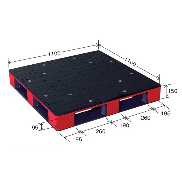 カラープラスチックパレット/物流資材 【1100×1100mm ブラック/レッド】 片面使用 HB-D4・1111SC 岐阜プラスチック工業【代引不可】