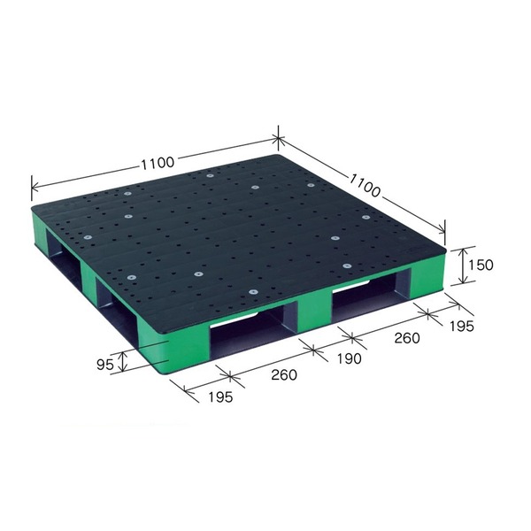 カラープラスチックパレット/物流資材 【1100×1100mm ブラック/グリーン】 片面使用 HB-D4・1111SC 岐阜プラスチック工業【代引不可】