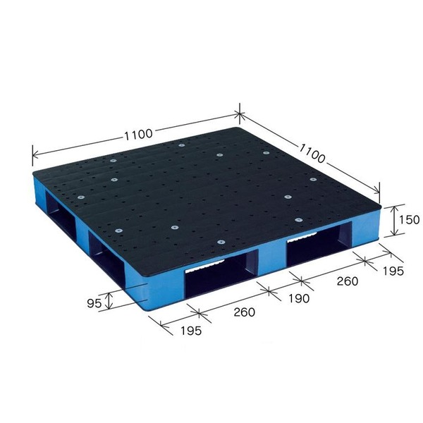 カラープラスチックパレット/物流資材 【1100×1100mm ブラック/ブルー】 片面使用 HB-D4・1111SC 岐阜プラスチック工業【代引不可】