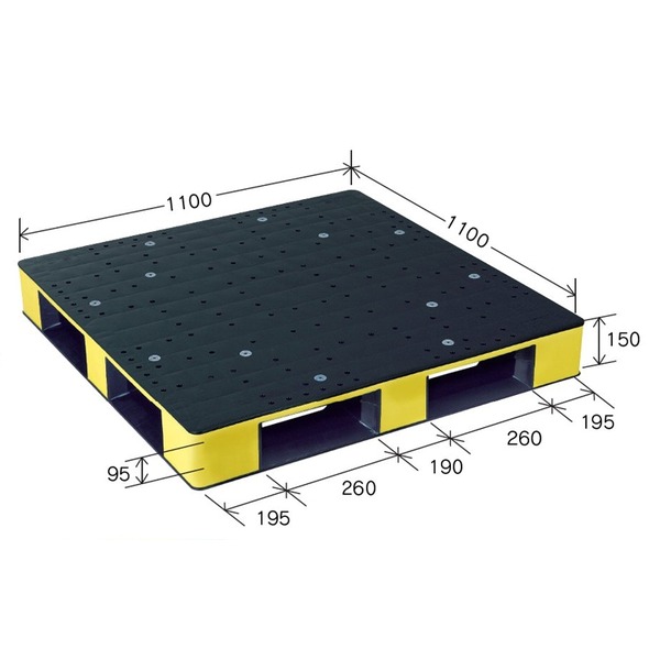 カラープラスチックパレット/物流資材 【1100×1100mm ブラック/イエロー】 片面使用 HB-D4・1111SC 岐阜プラスチック工業【代引不可】