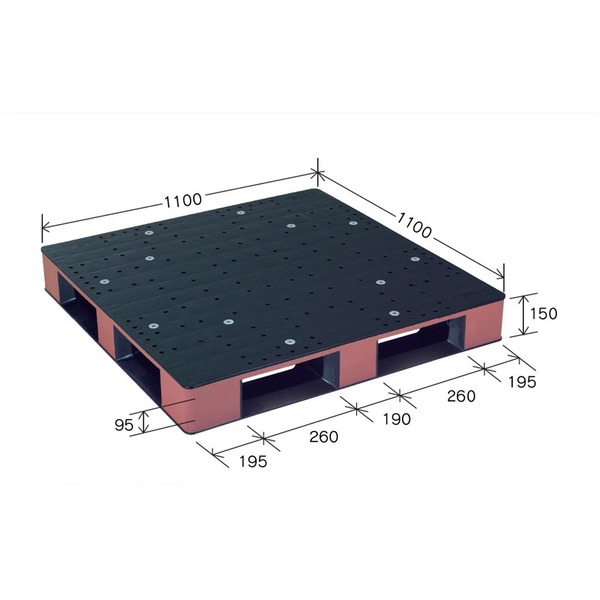 カラープラスチックパレット/物流資材 【1100×1100mm ブラック/ブラウン】 片面使用 HB-D4・1111SC 岐阜プラスチック工業【代引不可】