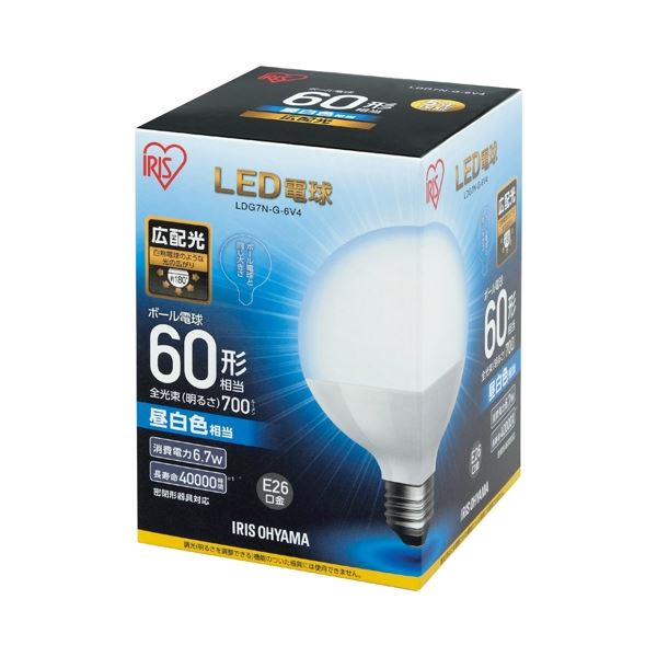 （まとめ） アイリスオーヤマ LED電球60W E26 ボール球 昼白 LDG7N-G-6V4【×5セット】