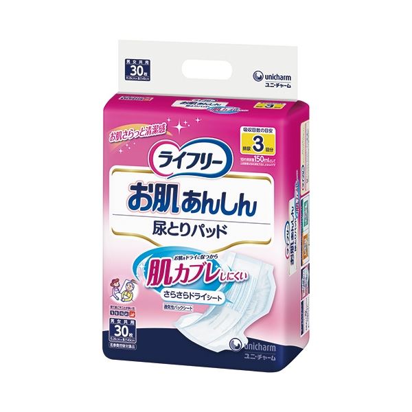 (まとめ) ユニ・チャーム ライフリー お肌あんしん 尿とりパッド 3回吸収 30枚 1パック 【×5セット】