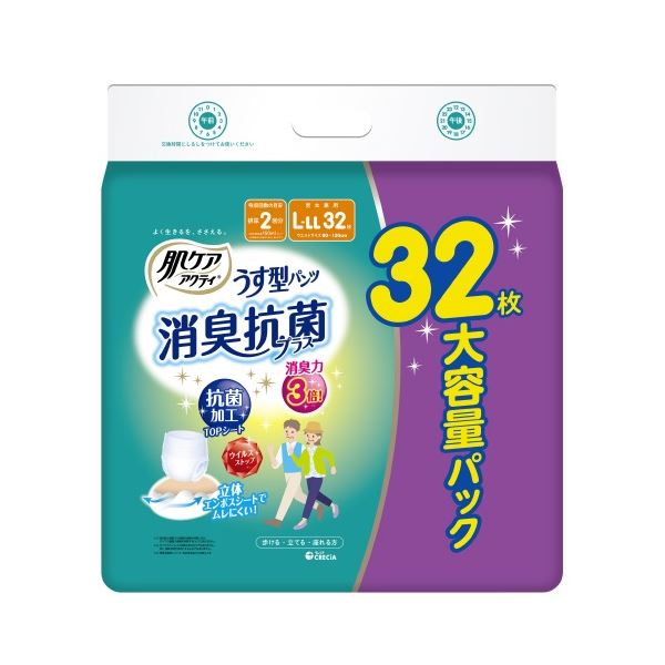 日本製紙クレシア 肌ケアアクティ うす型パンツ L-LL 64枚(32枚×2パック)