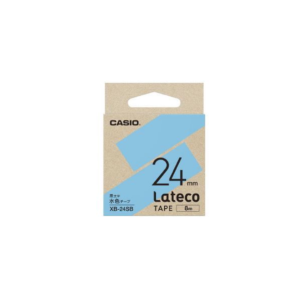 (まとめ) カシオ計算機 ラテコ専用テープ 24mm 水色に黒文字 XB-24SB 【×10セット】