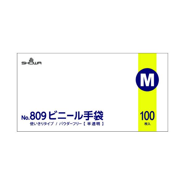 (まとめ) 809 ビニール手袋 100枚 M 粉なし 【×5セット】