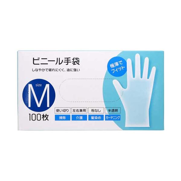 (まとめ) ビニール手袋 M 100枚入 【×5セット】