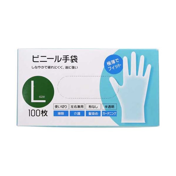 (まとめ) ビニール手袋 L 100枚入 【×5セット】