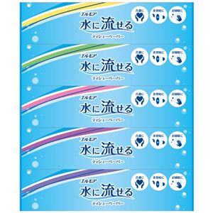 カミ商事 水に流せるティッシュペーパー160W5P 12P