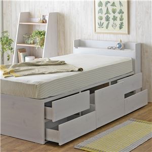 VICE（ヴィース） マットレス付き収納ベッド（収納3分割／ハイタイプ） シングル ホワイト【組立品】 - 拡大画像