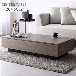センターテーブル 長方形 約120×60cm グレージュ 引き出し 2杯付き ローテーブル リビング ダイニング インテリア家具