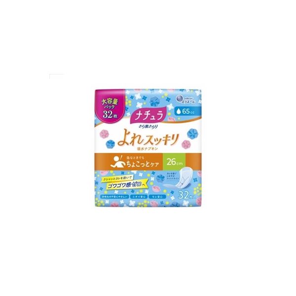 (まとめ) 大王製紙 ナチュラ さら肌さらり よれスッキリ吸水ナプキン 26cm 65cc 大容量 32枚 【×3セット】