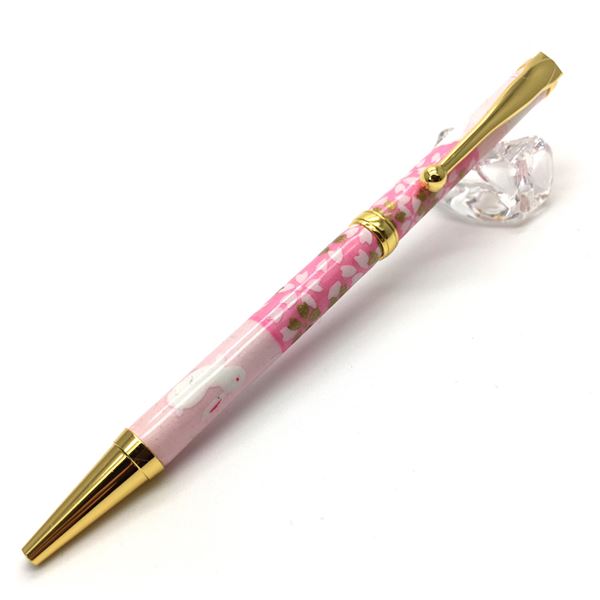 日本製 ハンドメイド ボールペン/文房具 【うさぎ市松 桃色】 美濃和紙 友禅紙 0.7mm 文具 オフィス用品 ステーショナリー