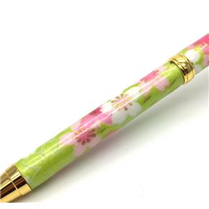 日本製 美濃和紙(友禅紙) ハンドメイドボールペン 桜と流水/黄緑色 商品写真2