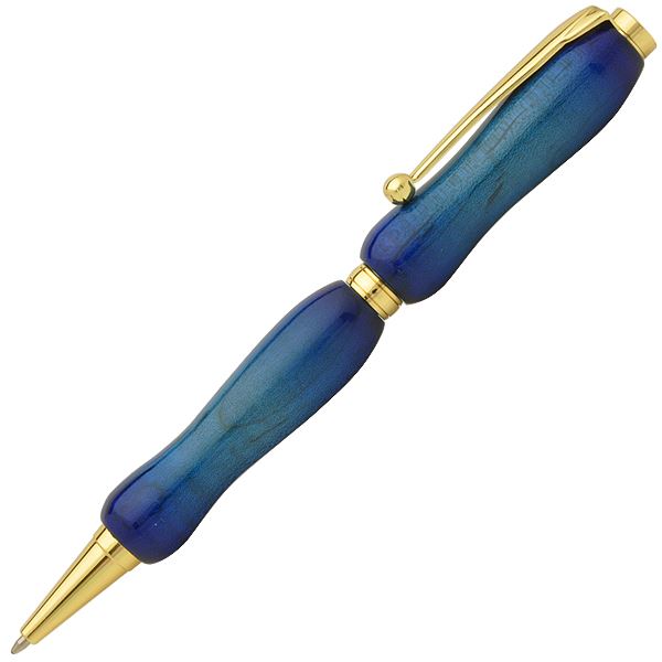 キャンディカラー ボールペン/文房具 【Blue カーリーメイプル】 クロスタイプ 芯：0.7mm 日本製 文具 『Air Brush Wood Pen』