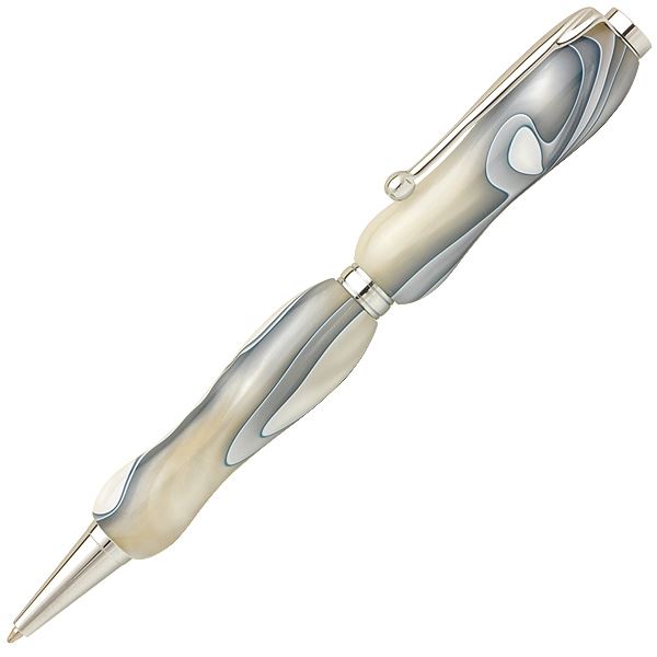 アクリルボールペン/文房具 【パールホワイト White×Gray】 クロスタイプ 芯：0.7mm 日本製 文具 オフィス用品 『Marble Pen』