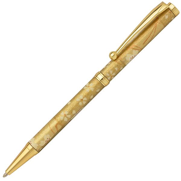 日本製 ハンドメイド ボールペン/文房具 【金箔格子 金色】 クロスタイプ 芯：0.7mm 美濃和紙 友禅紙 文具 オフィス用品