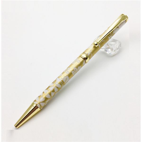 日本製 ハンドメイド ボールペン/文房具 【白箔金・七草】 クロスタイプ 芯：0.7mm 美濃和紙 友禅紙 文具 オフィス用品