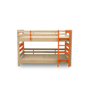 防ダニ 防カビ 抗菌 国産ヒノキ材二段ベッド (フレームのみ) シングル オレンジ 日本製ベッドフレーム 木製 シングル使用可 - 拡大画像