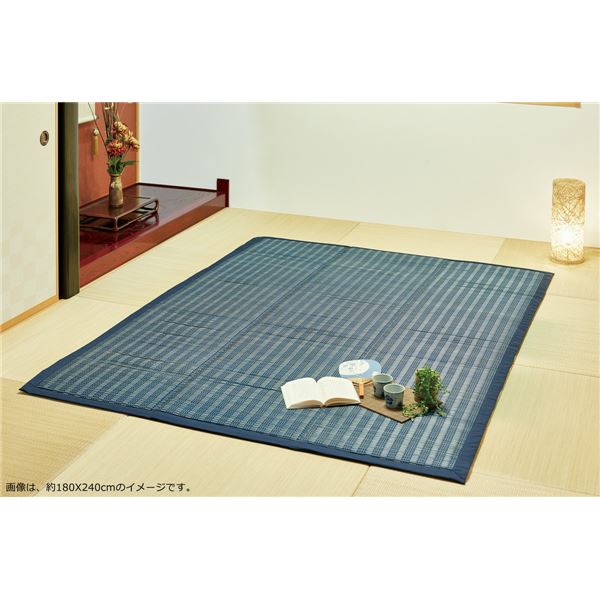 い草 ラグマット 絨毯 約180×240cm ブルー 裏貼り 折りたたみ可 クッション性 縁：綿100％ 仙名 せんな リビング ダイニング【代引不可】