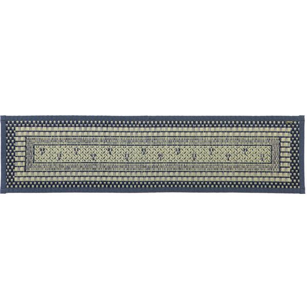 国産 い草 玄関マット 約30×120cm ブルー 日本製 縁：綿100％ 滑りにくい加工 裏貼り エルモード リビング 廊下【代引不可】
