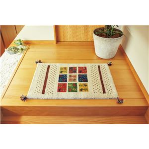 ギャッベ ラグマット/絨毯 【約60×90cm マスタード】 ウール100％ 保温性 調湿効果付き オールシーズン対応 〔リビング〕【代引不可】