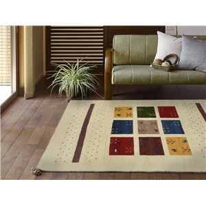 ギャッベ ラグマット/絨毯 【約80×140cm マスタード】 ウール100％ 保温機能 調湿効果 オールシーズン対応 〔リビング〕【代引不可】