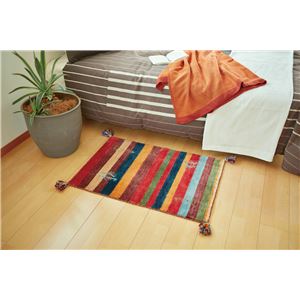 ギャッベ ラグマット/絨毯 【約70×120cm】 ニュージーランドウール100％ 保温性抜群 調湿効果 オールシーズン可 〔リビング〕【代引不可】