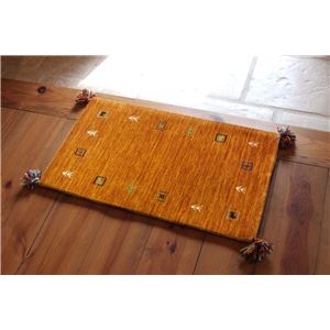 ギャッベ ラグマット/絨毯 【約45×75cm オレンジ】 ウール100％ 保温性抜群 調湿機能 オールシーズン対応 〔リビング〕【代引不可】