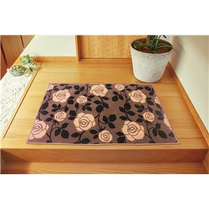 バラ柄 玄関マット/フロアマット 【約70×120cm ブラウン】 長方形 洗える 防滑加工 『アイビーIII』 〔リビング 入口〕【代引不可】