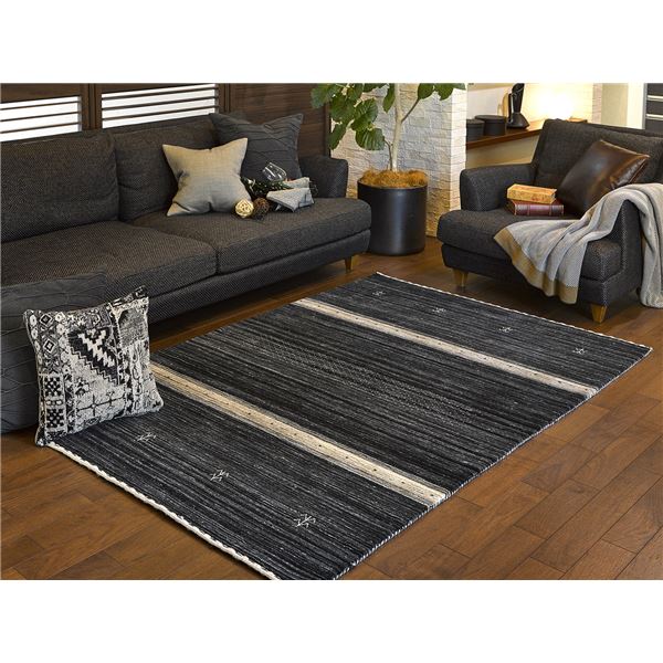 ラグマット 絨毯 約140×200cm インド製 ウール ホットカーペット 床暖房対応 オールシーズン ギャッベ GABBEH L17 リビング【代引不可】